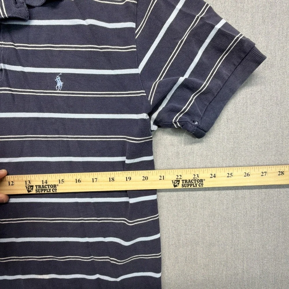 Polo Ralph Lauren Polo Shirt Mens Large Navy Blue Striped Classic‎ Fit